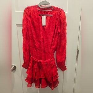 NWT BTF-LIFE Red Embroidered Ruffle Mini Dress Size Medium
